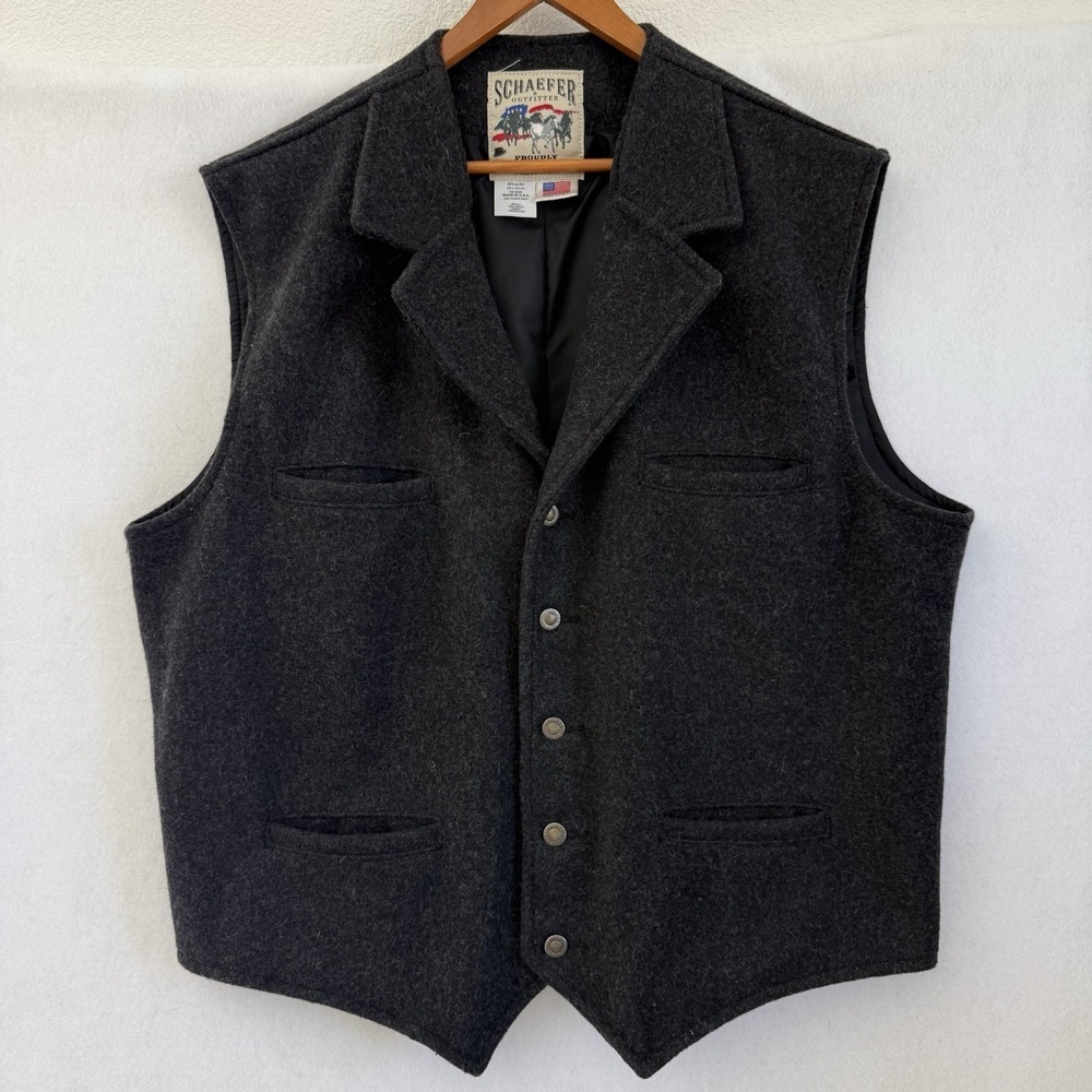 Schaefer Outfitter Mens 707 Wool Vest 2XL Dark Grey Black Western Rodeo Cowboy
